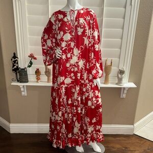 Johanna Ortiz x H&M Voluminous Satin Dress Red Wild roses